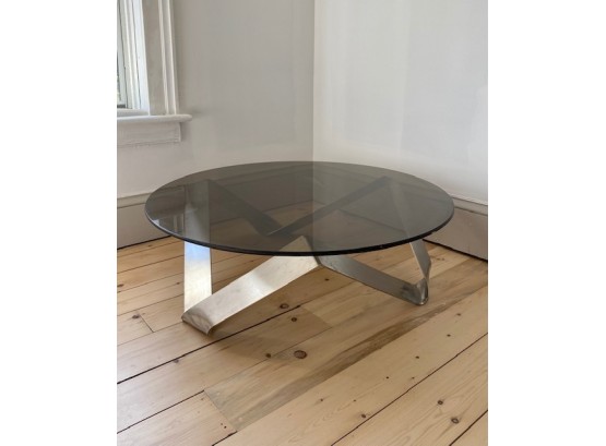 Steel Sculptural Coffee Table With Smoked Glass Top