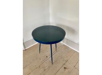 Glass Topped Prussian Blue Metal Table 1 Of 2