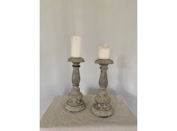 Zara Home Carved Wooden Candlesticks