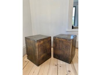 Embossed Black And Gold Paper Covered Side Tables (2)