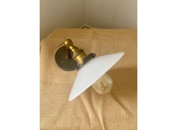 Industrial Brass Sconce With Milk Glass Shade - 1 Of 2