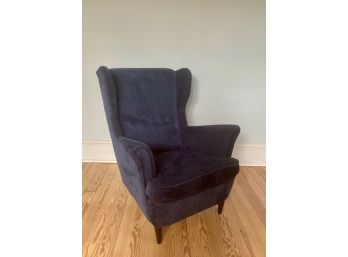 Navy Blue Chenille Upholstery Wing Chair