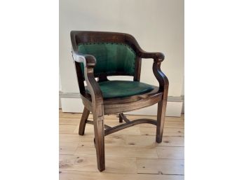 Antique Desk Chair With Green Leather Upholstery