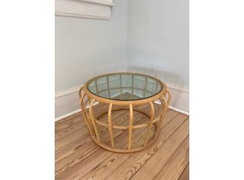 Round Bamboo Glass Topped Side Table 2 Of 2