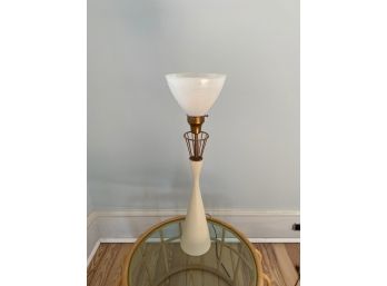 Mid-Century Hourglass Ceramic And Brass Torchiere Lamp