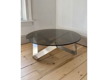 Steel Sculptural Coffee Table With Smoked Glass Top