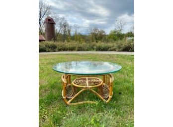 Glass-Topped Vintage Bamboo Cocktail Table