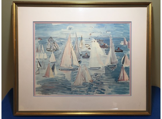 Signed (Raoul Dufy) Exceptionally Large Art Work, Nicely FramedUnder Glass, Well Listed Artist