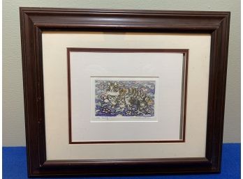 Original Etching Cat & Kittens Titled (Little Family) By Marcia Wilson