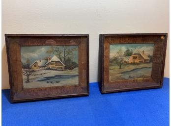 Very Old Vintage Oil Paintings,Great Shape, Shadowbox Frames