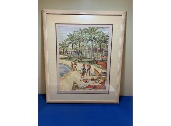 1950s Pointillism (Lithograph) Beach Scene