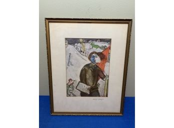(Marc Chagall) Signed Print Matted, With Old Frame, Under Glass