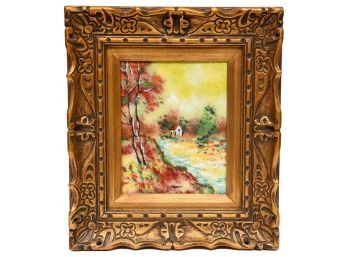 Signed Louis Cardin (French, B. 1931) Enamel On Copper Painting In Carved Wood Frame
