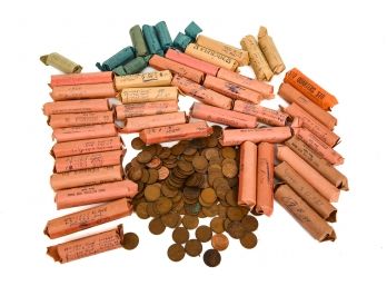 Collection Of Antique And Vintage Rolled And Loose Pennies And Dimes With Notations