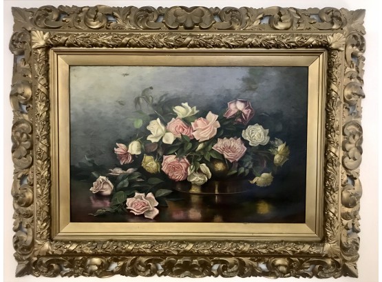 Stunning Floral On Canvas In Gilt Frame