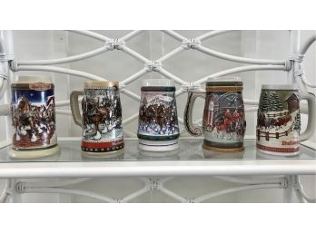5 Collectable BUDWEISER Clydesdale Beer Steins