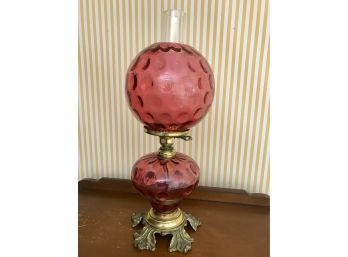 Cranberry Glass Hurricane Style Double Globe Lamp