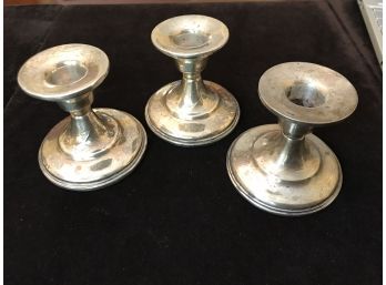 Trio Of Sterling Silver Weighted Candlesticks