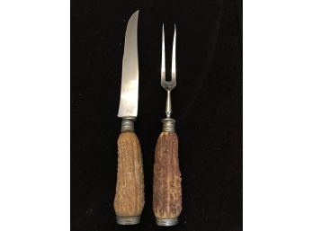 Vintage SOLINGEN German Antler Handled Serving Knife And Fork