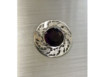 STERLING SILVER Brooch Pin With Large Stone