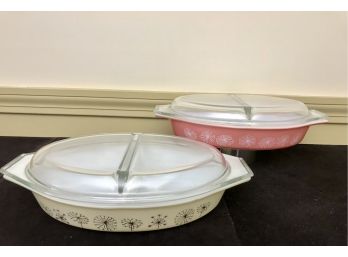 Pair Of Vintage PYREX Divided Casserole Dishes With Lids