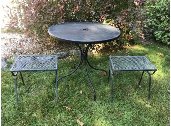 Wrought Iron Bistro Table And Pair Of Side Tables