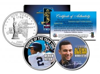 Derek Jeter Rookie Of The Year & World Series MVP NY State Quarters 2-Coin Set