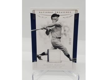 2019 National Treasures Mickey Mantle Game Used Jersey Relic Card With Pin Stripe