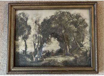Circa 1800s Corot Vintage Colored Print 'Dance Of The Nymphs' Behind Glass Framed