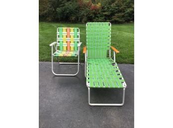 Vintage Folding Lawn Chair And Lounger, Nylon