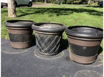 Set Of 3 Outdoor Large Fiberglass Black Pots From Southern Patio