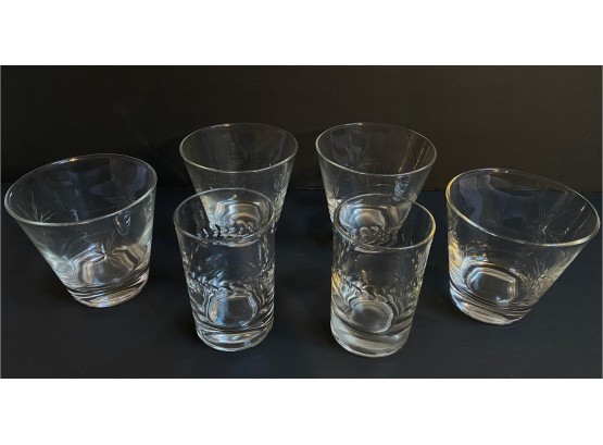 Vintage Etched Drinking Glasses, 4 Large, 2 Small