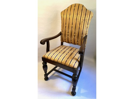 Antique Carved Wood Armchair With Upholstered Seat