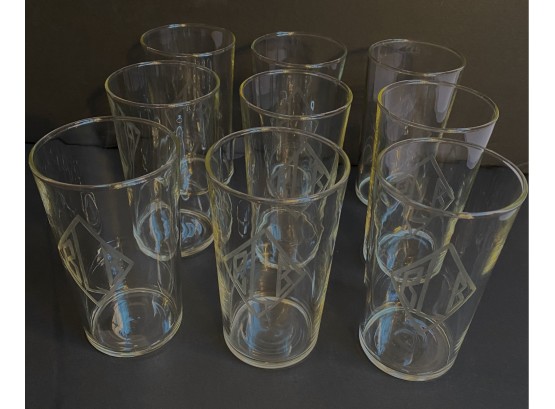 9 Vintage Etched Glass Monogrammed Drinking Glasses 'BLB'