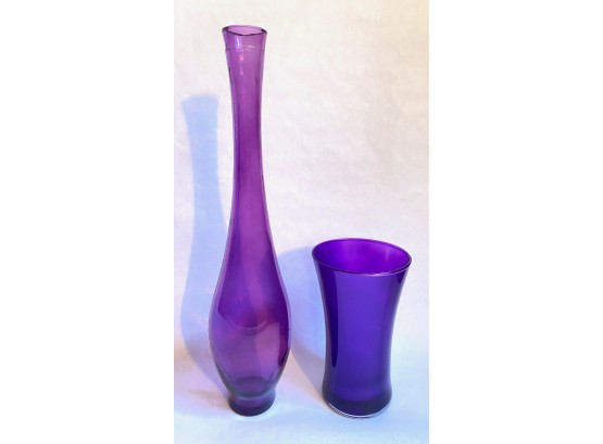Vintage Vidrios San Miguel, Spain Recycled Glass Hand Made Vase & Smaller Purple Vase