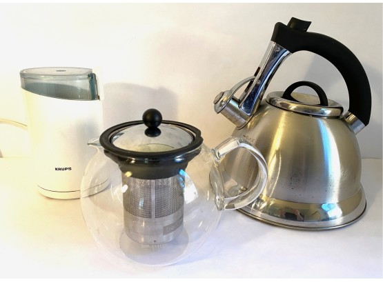 Bodum Glass Tea Press, Large Pykal Teapot & Krups Coffee Bean Grinder