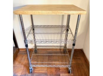 Rolling Adjustable Kitchen Cart With Butcher Block Top