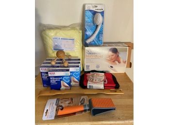 New In Box Large Bandages, Shower Head, Heating Pad, Massagers & More Health Items