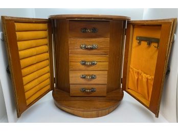Vintage Wood Jewelry Box With Velvet Interior