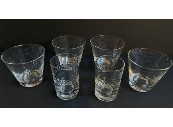 Vintage Etched Drinking Glasses, 4 Large, 2 Small
