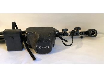 Vintage Canon Canonet 28 35MM Film Camera With Attached Flash & Tripod Light Stand With Electrical Plug