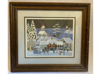 Cate Mandigo Folk Art Winter Scene Print, Signed