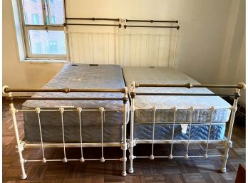 Antique Brass Twin Bed, Beautyrest Mattress & Boxspring Optional, Part Of Set (Left Bed Only)