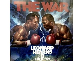Original Framed Boxing Poster Leonard Vs. Hearns, 1989 From Caesar's Palace, Las Vegas With Ticket Stub