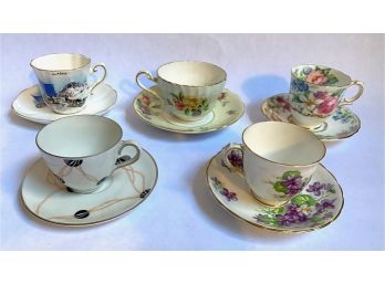 5 Vintage China Tea Cups & Saucers: Staffordshire, Royal Grafton, Franconia & More, England & Germany