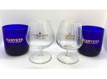 2 Sets Vintage Bar Glasses: Harvey Bristol Cream & Courvoisier Cognac