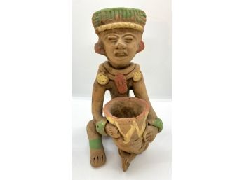Vintage Handmade Aztec Figurine Bought On Trip To Mexico, 1960s, Signed