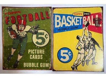 Two Vintage Style Topps Sports Cards Bubblegum Ads Metal Wall Hangings