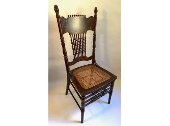 Antique Carved Wood Chair With Caned Seat