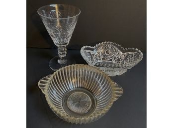 2 Vintage Crystal & Glass Bowls & Goblet